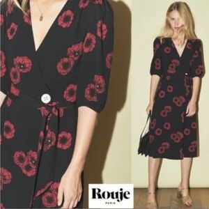 Rouje Rosalie Wrap dress Red poppies | US 8 FR 40